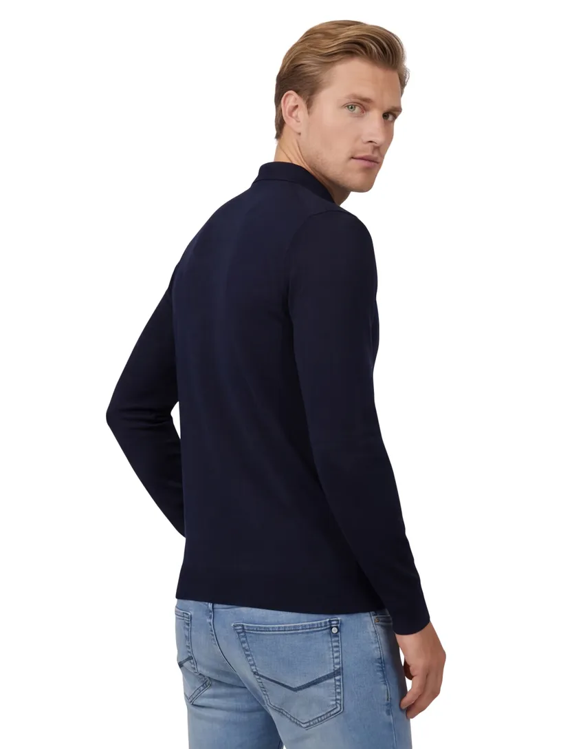 poloshirt 3-knoops Cavallaro Teodoro donkerblauw effen