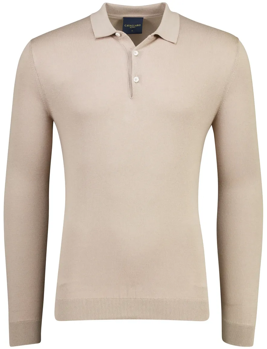 Cavallaro Teodoro Poloshirt beige lange mouw knit