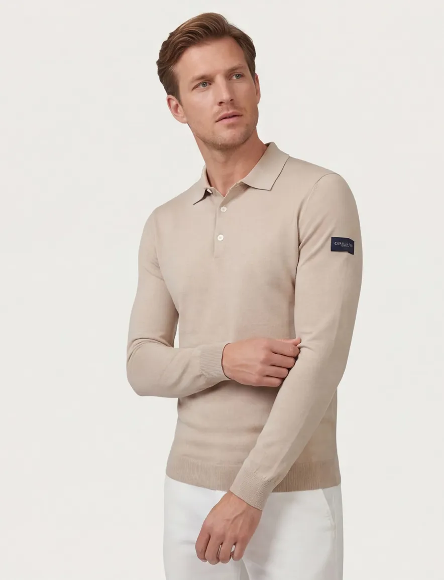 Cavallaro Teodoro Poloshirt beige lange mouw knit