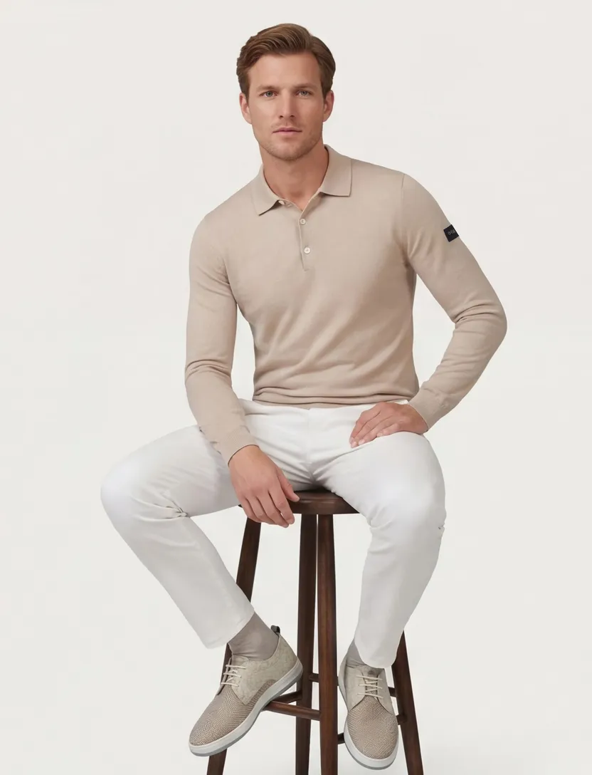 poloshirt 3-knoops Cavallaro Teodoro beige effen