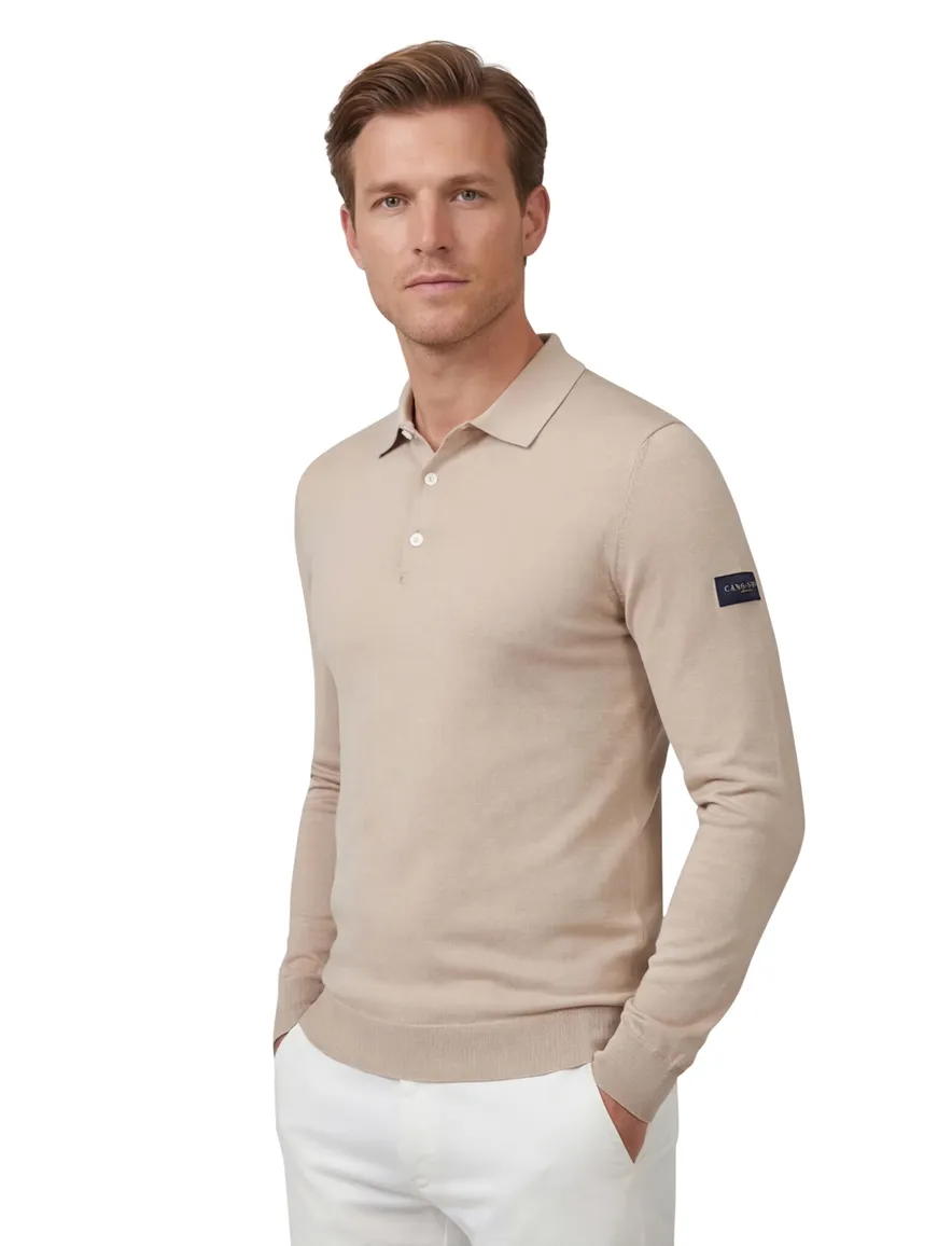Cavallaro Teodoro Poloshirt beige lange mouw knit