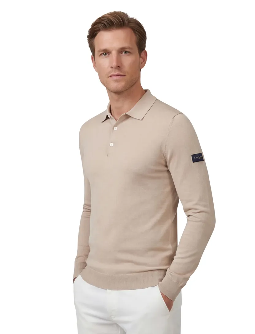 poloshirt 3-knoops Cavallaro Teodoro beige effen