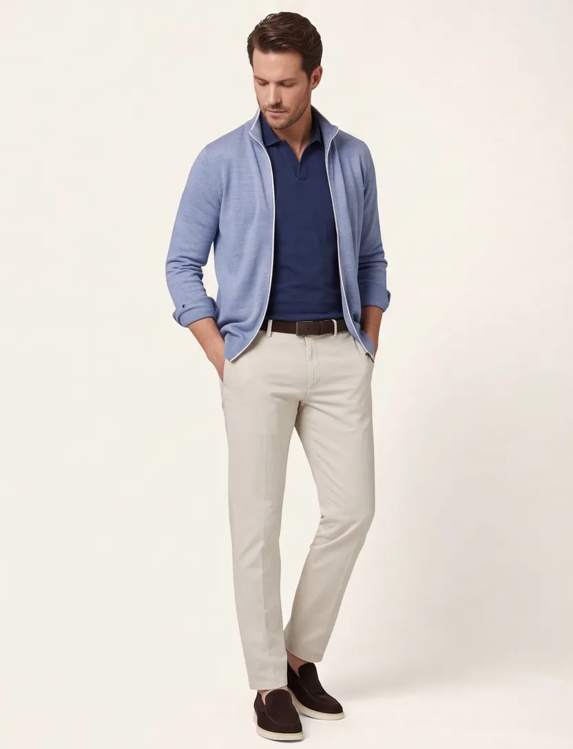 vest Cavallaro Fontanio blauw slim fit witte rits