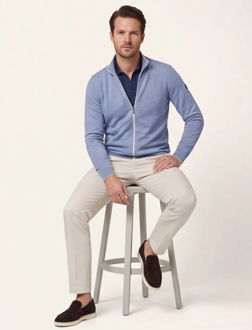 vest Cavallaro Fontanio blauw slim fit witte rits