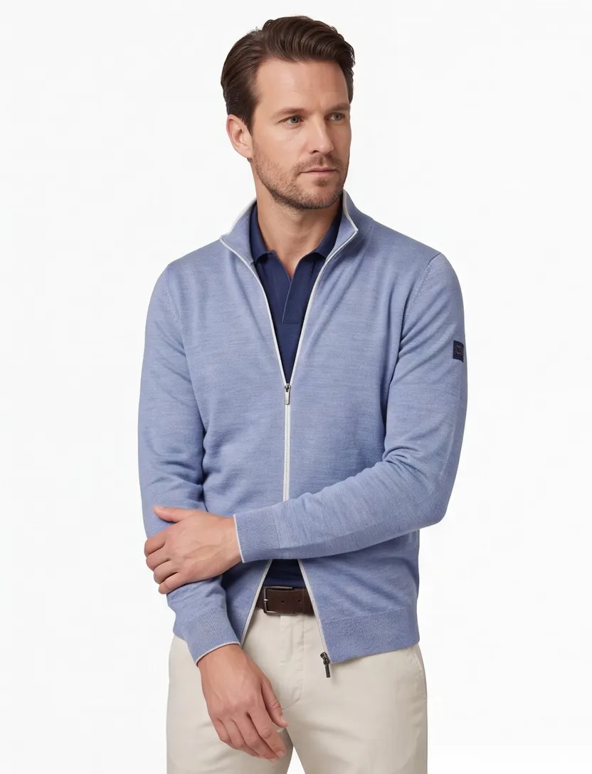 vest Cavallaro Fontanio blauw slim fit witte rits