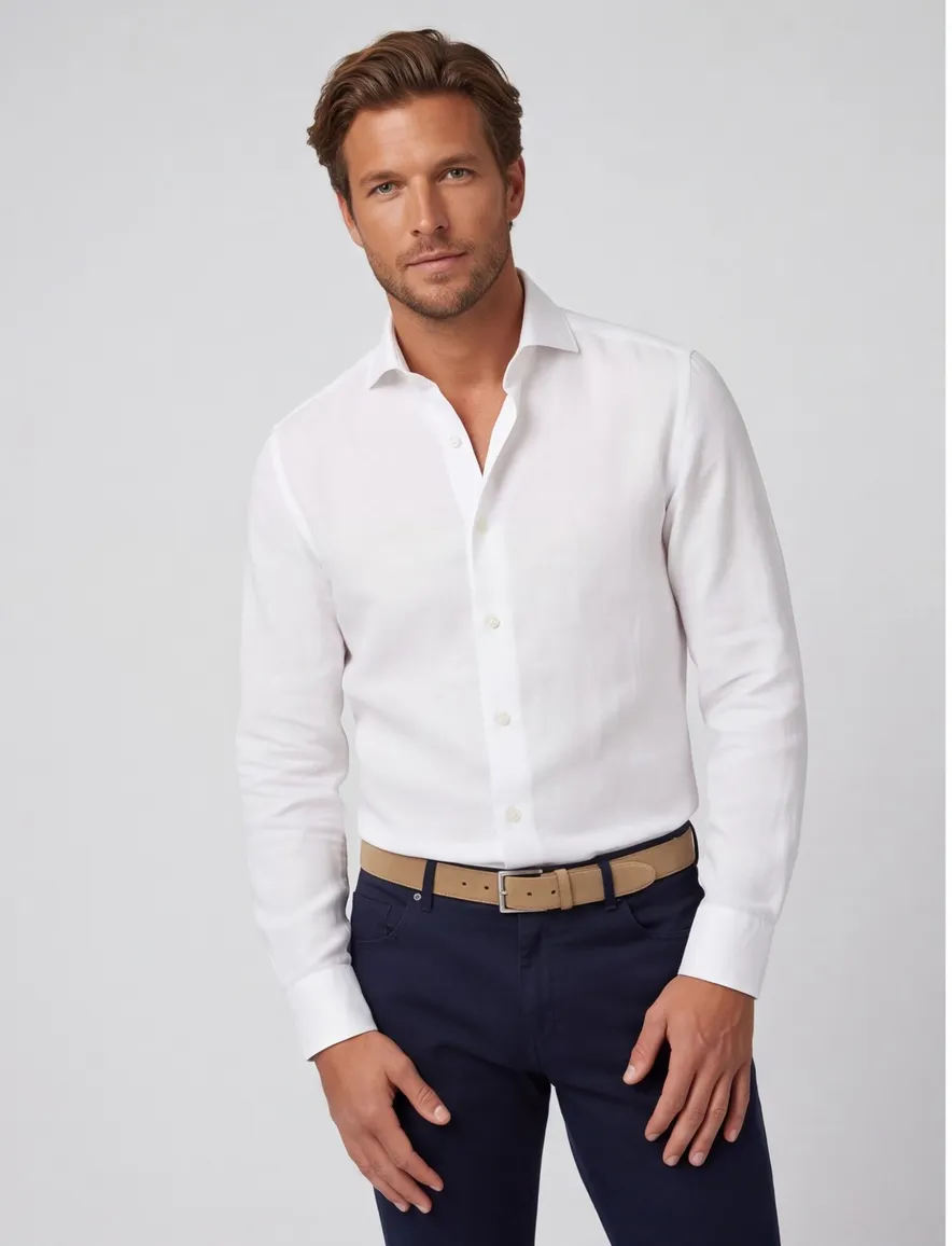 Overhemd slim fit Cavallaro Ferentino mouwlengte 7 wit linnen