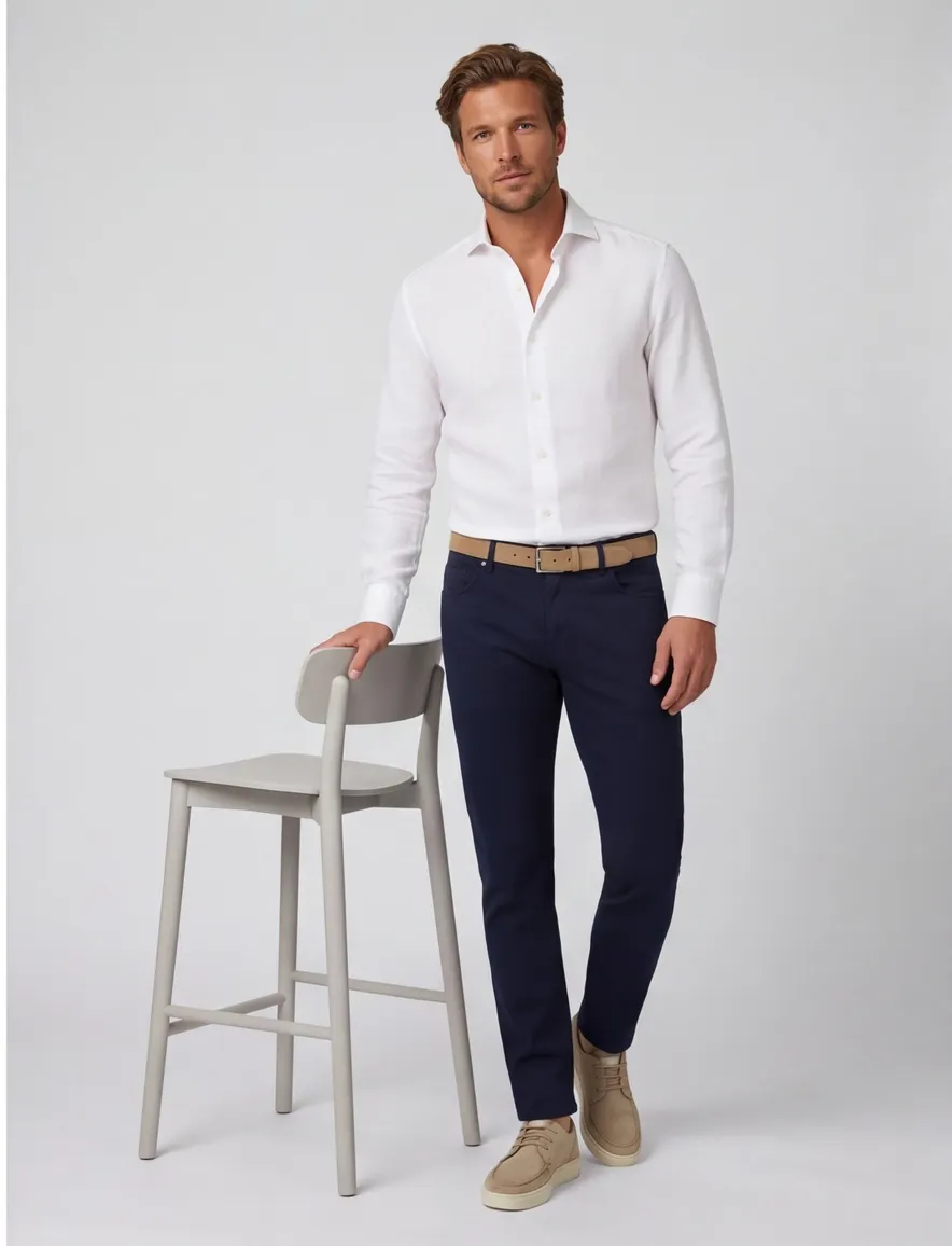 Overhemd slim fit Cavallaro Ferentino mouwlengte 7 wit linnen