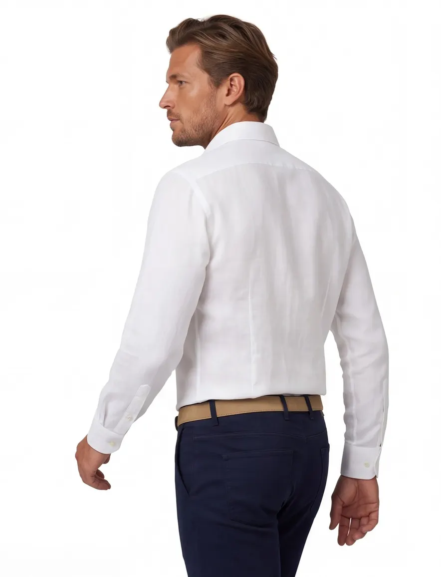 Overhemd slim fit Cavallaro Ferentino mouwlengte 7 wit linnen