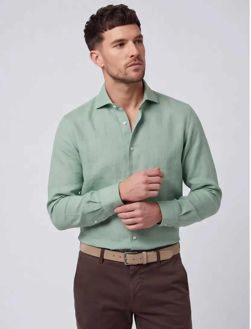 Groene overhemd Cavallaro Ferentino witte knopen wide collar