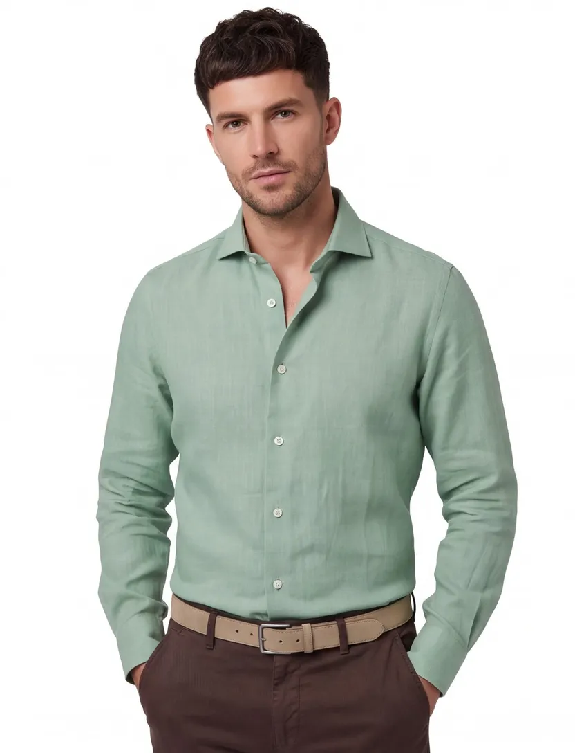 Groene overhemd Cavallaro Ferentino witte knopen wide collar
