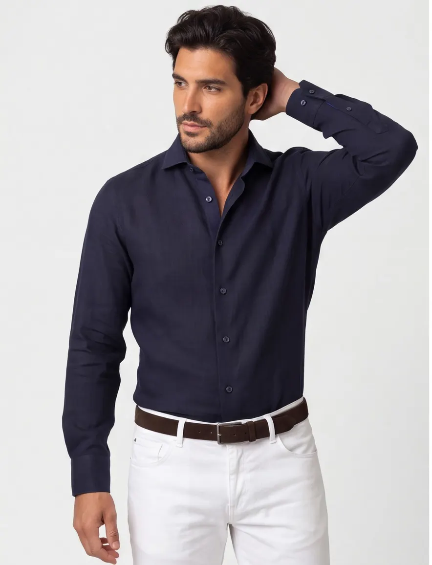 Linnen overhemd Cavallaro slim fit ml7 donkerblauw