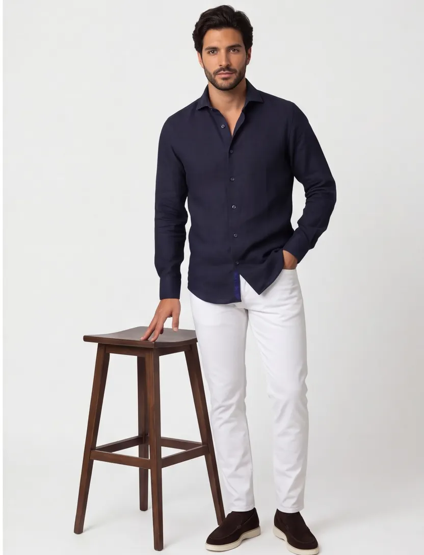 Overhemd cavallaro donkerblauw linnen slim fit ml7