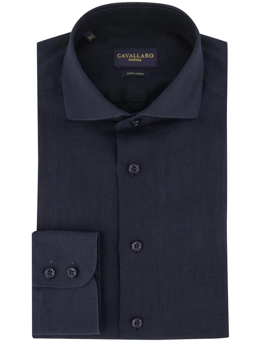 Overhemd cavallaro donkerblauw linnen slim fit ml7