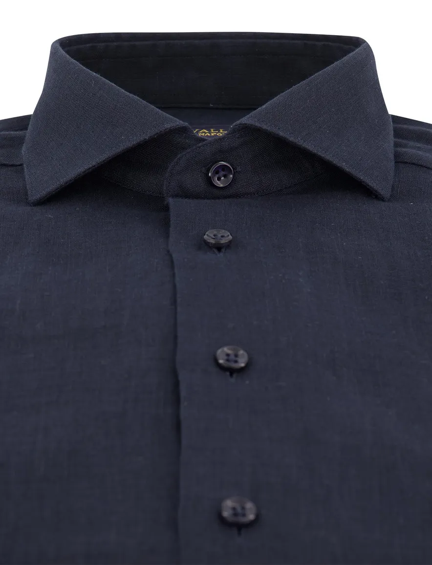 Linnen overhemd Cavallaro slim fit ml7 donkerblauw