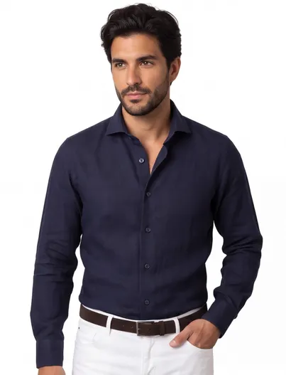 Cavallaro Cavallaro Ferentino d.blauw linnen mouwlengte 7
