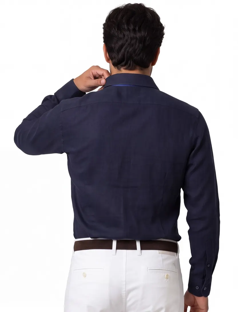 Overhemd cavallaro donkerblauw linnen slim fit ml7