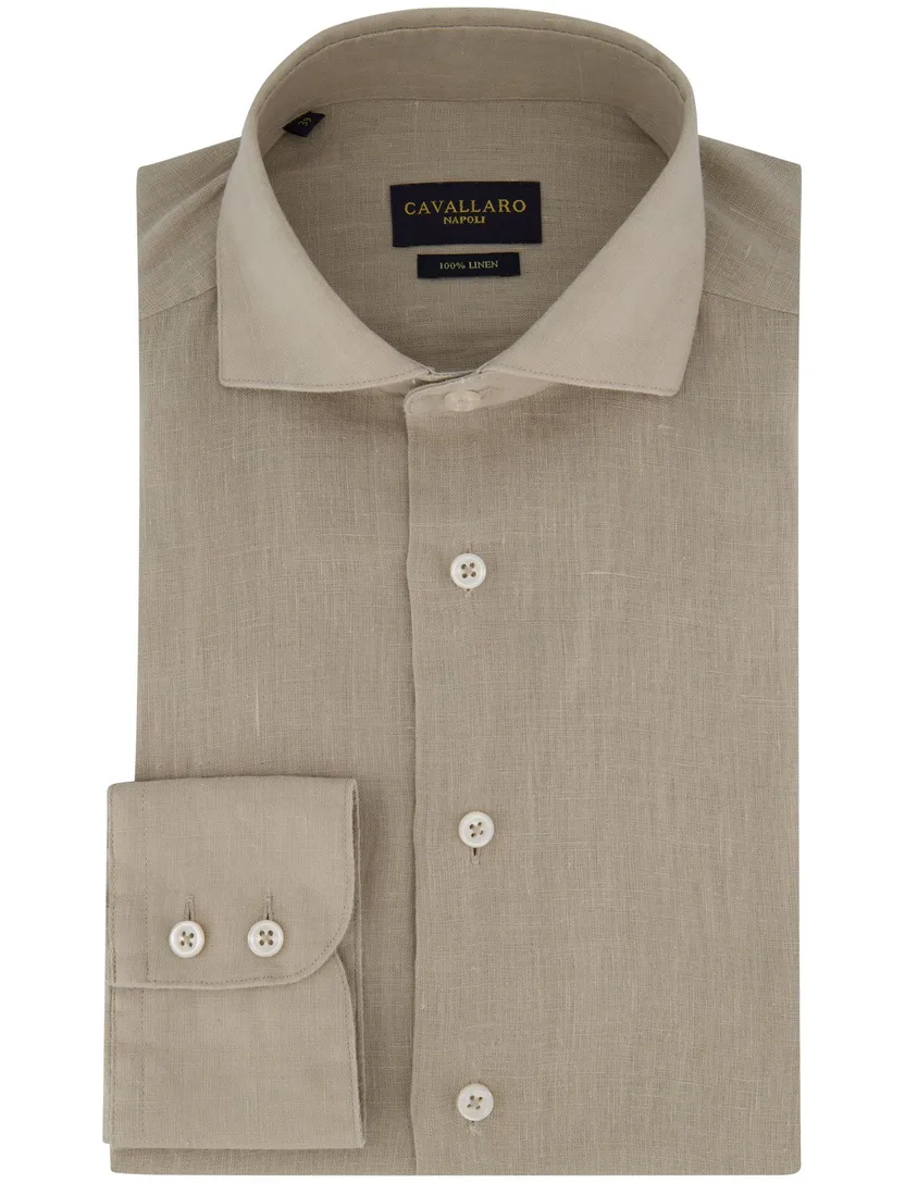 Overhemd Cavallaro beige gemeleerd Ferentino slim fit