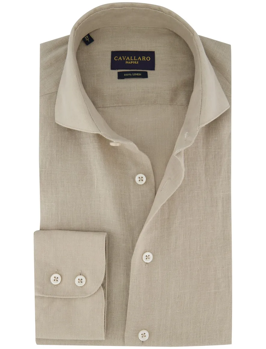 Linnen beige overhemd Cavallaro mouwlengte 7