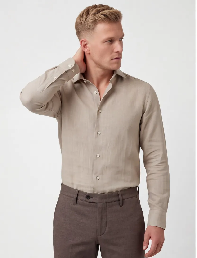 Overhemd cavallaro beige ml7 slim fit wide spread boord-