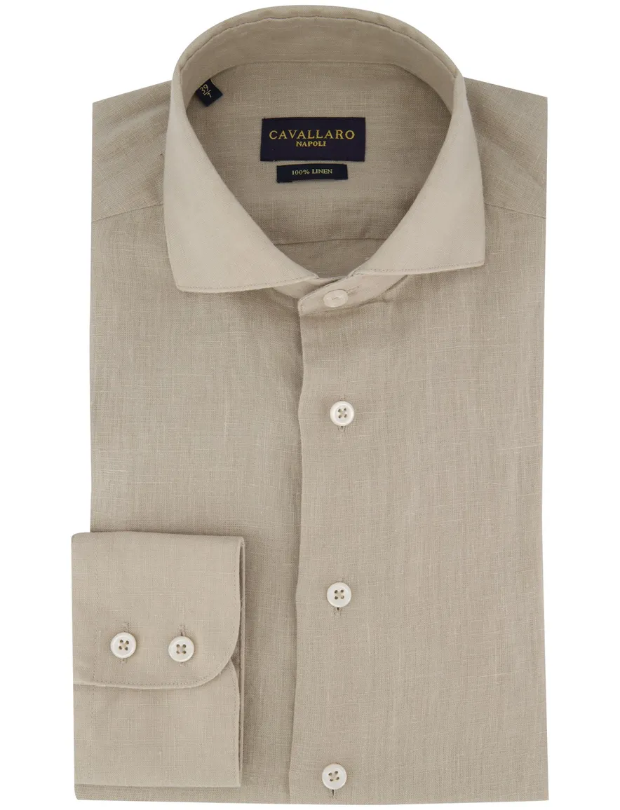 Cavallaro Ferentino Overhemd beige linnen mouwlengte 7