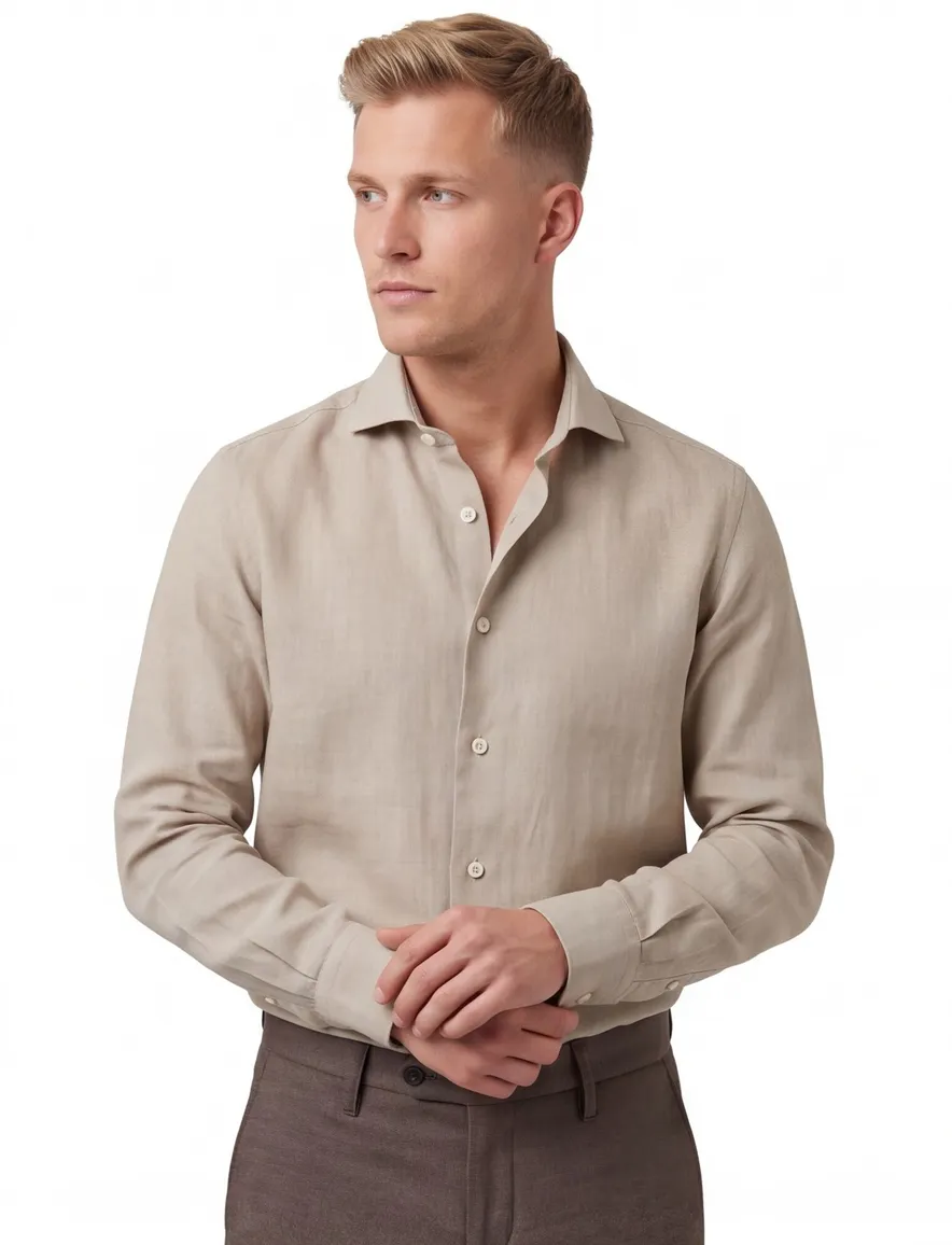 Cavallaro Ferentino Overhemd beige linnen mouwlengte 7