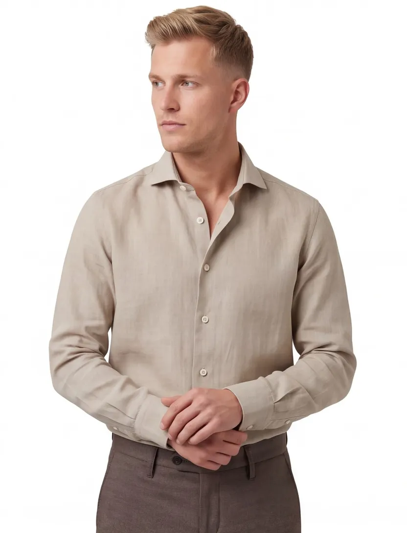 Overhemd cavallaro beige ml7 slim fit wide spread boord-