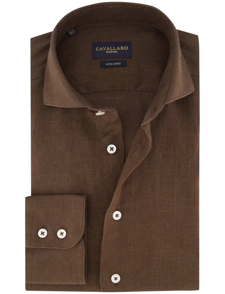Cavallaro overhemd linnen bruin slim fit