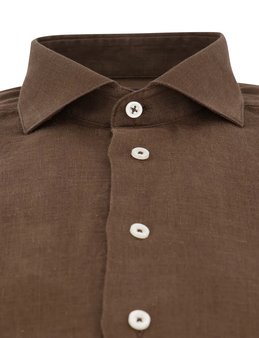 Linnen bruin overhemd slim fit cavallaro mouwlengte 7