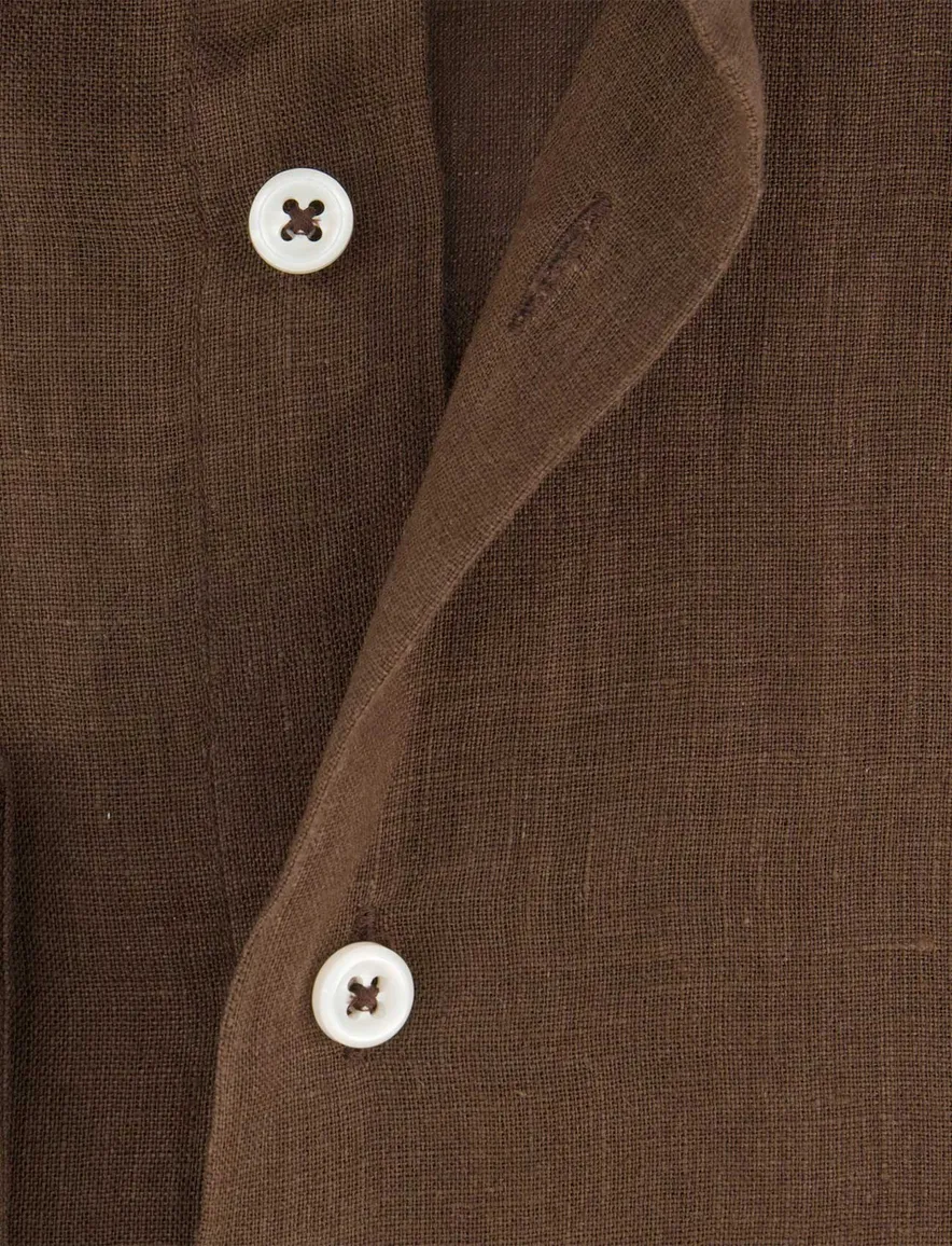 Linnen bruin overhemd slim fit cavallaro mouwlengte 7