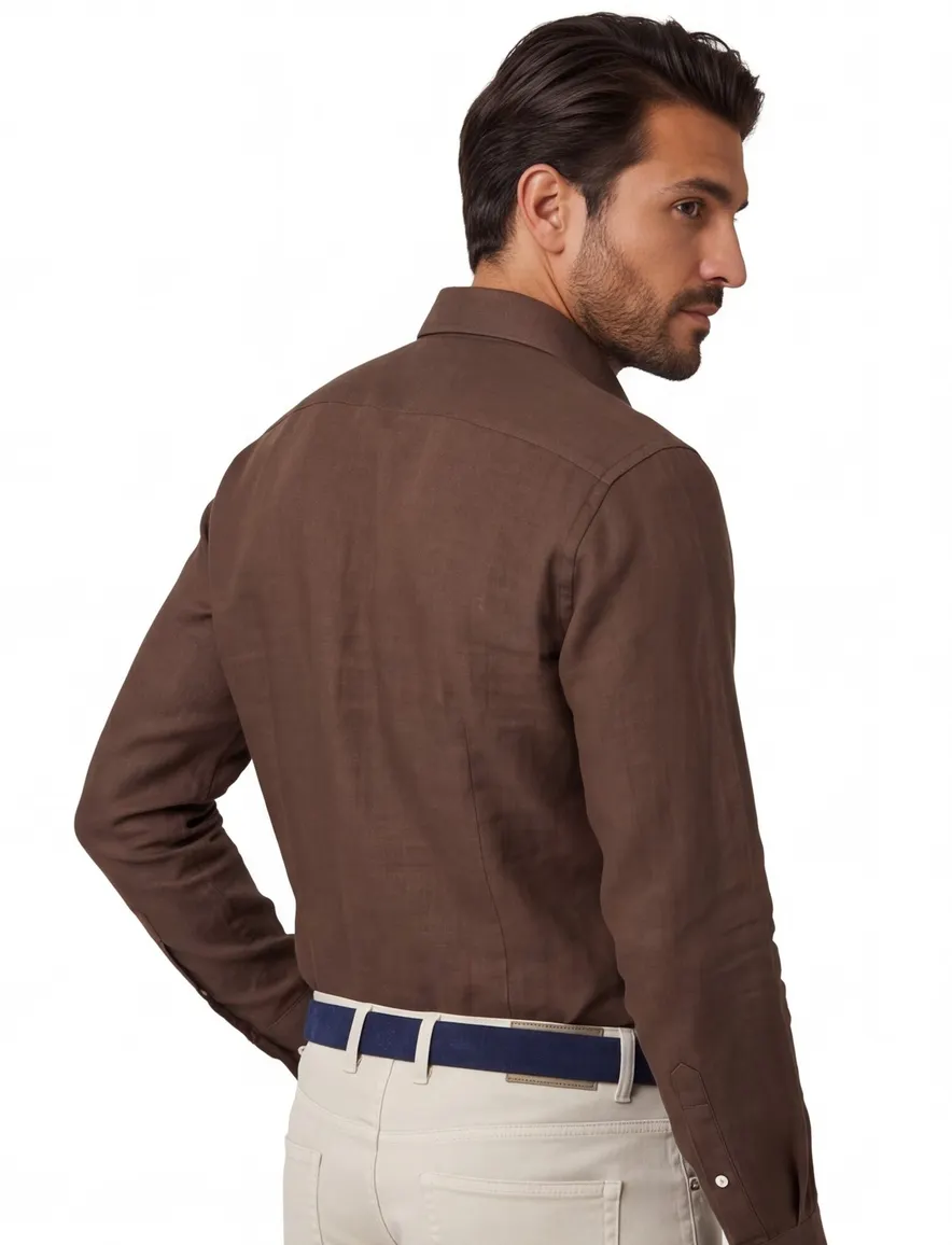 Linnen bruin overhemd slim fit cavallaro mouwlengte 7