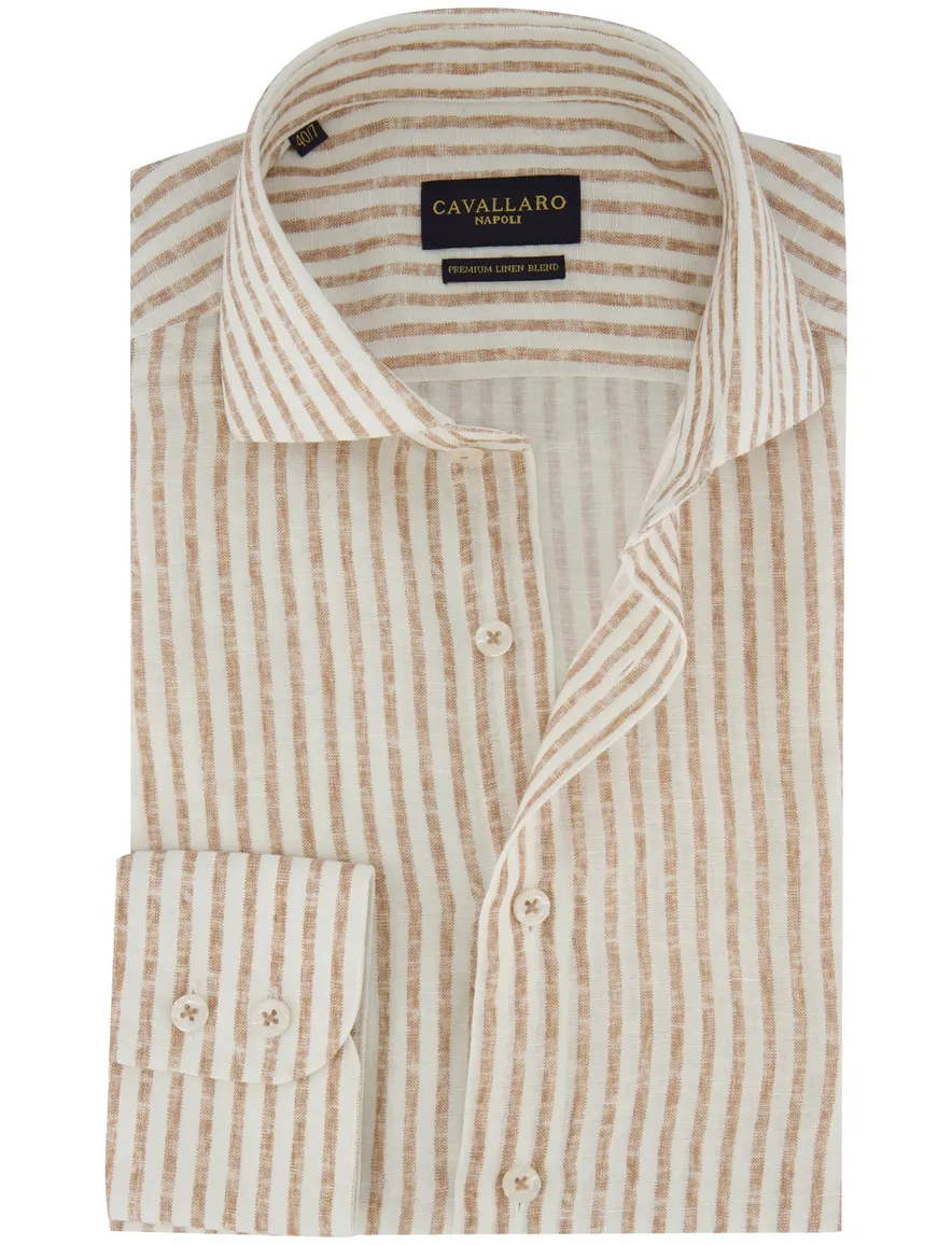 Cavallaro Tarente Overhemd beige linnen mouwlengte 7