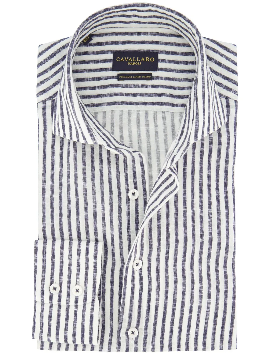 Donkerblauw strepen overhemd Cavallaro slim fit ml7