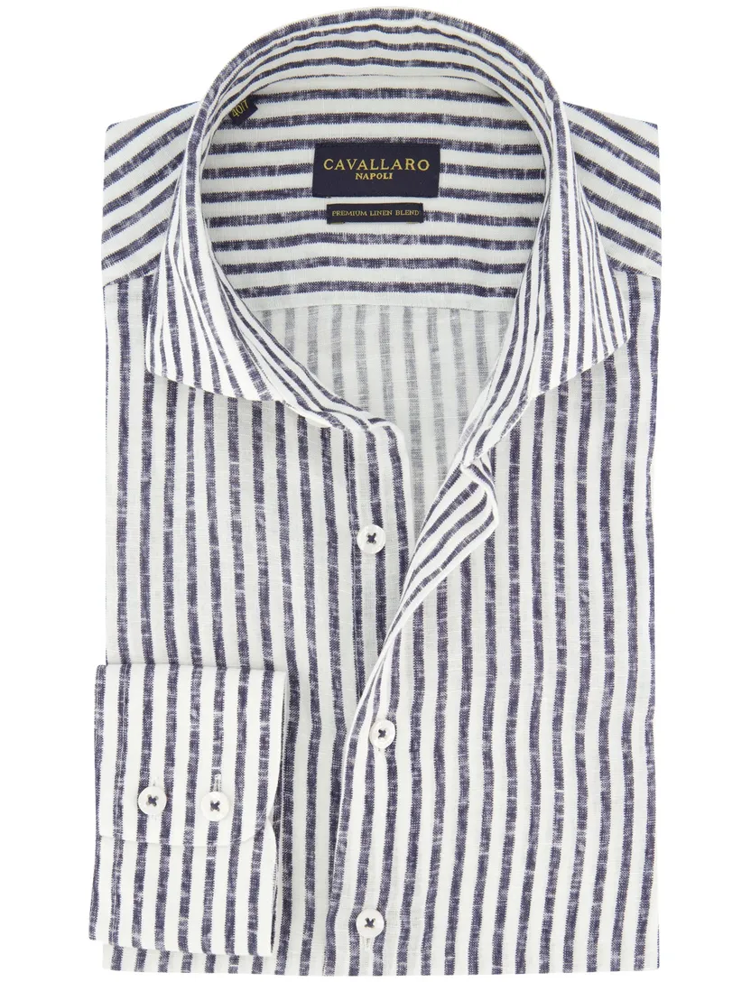 Overhemd slim fit Cavallaro donkerblauw gestreept mouwlengte 7