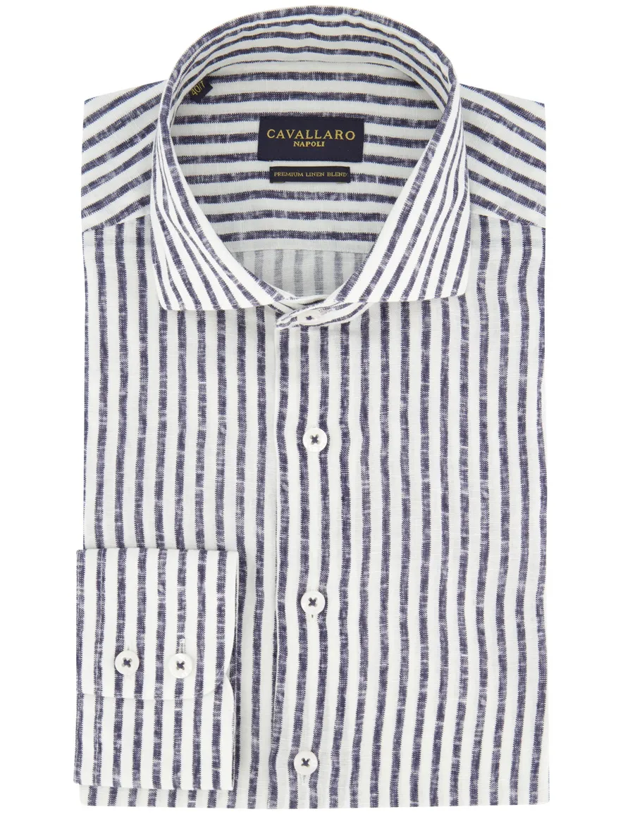 Donkerblauw strepen overhemd Cavallaro slim fit ml7