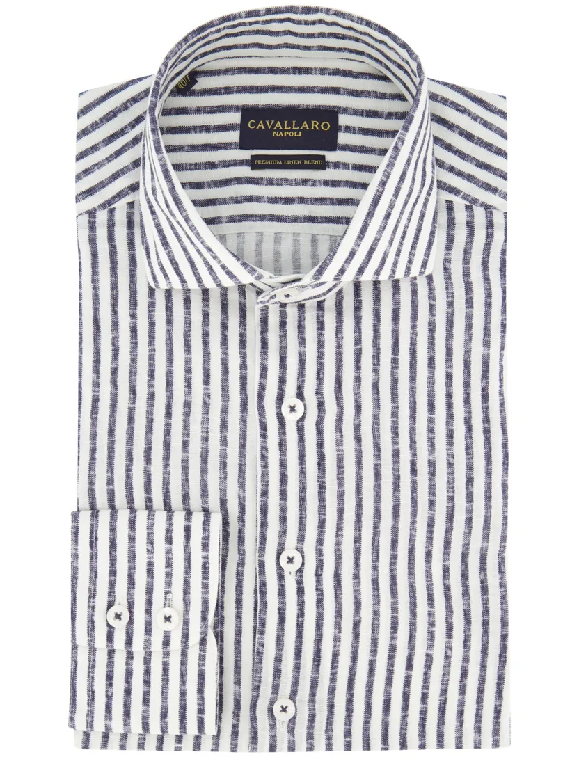 Overhemd slim fit Cavallaro donkerblauw gestreept mouwlengte 7