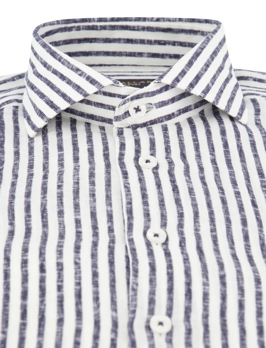 Cavallaro overhemd donkerblauw gestreept mouwlengte 7