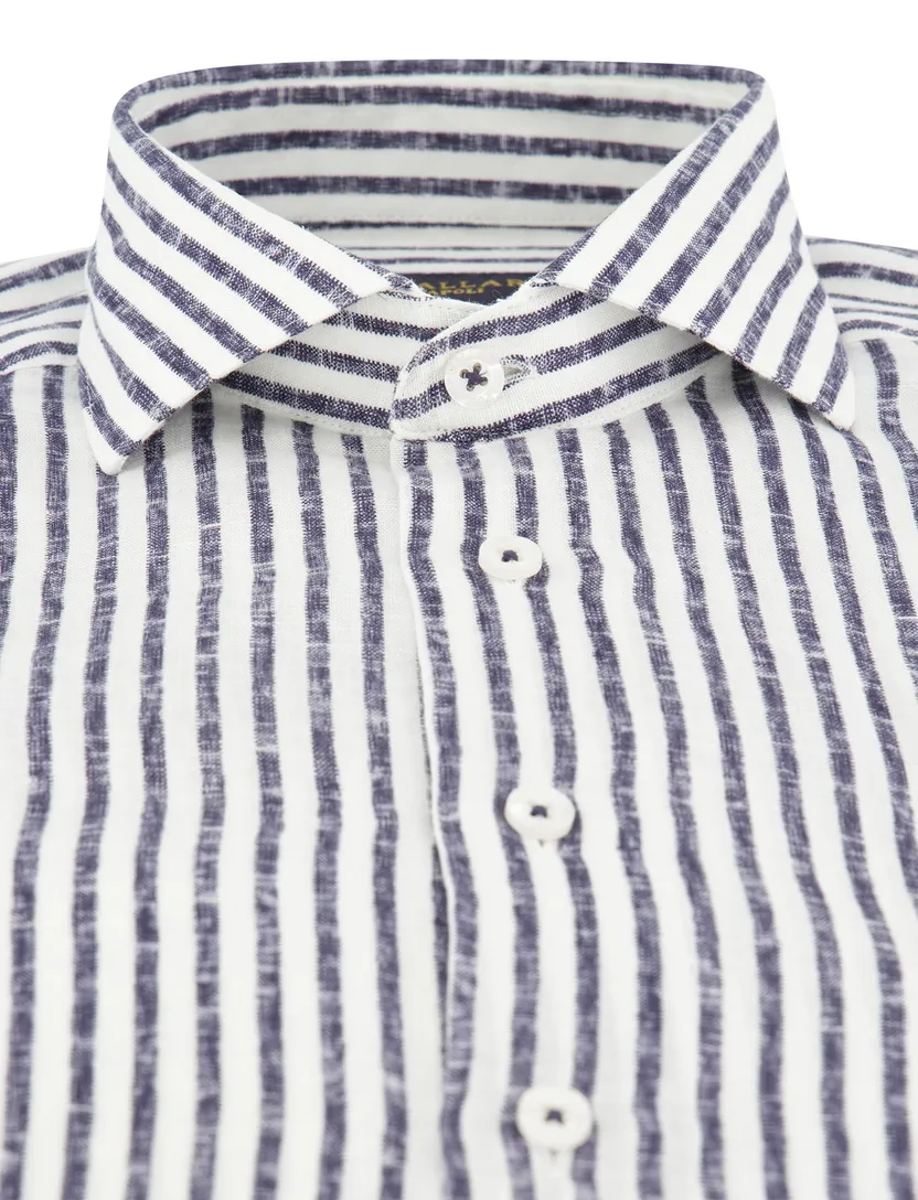 Overhemd slim fit Cavallaro donkerblauw gestreept mouwlengte 7