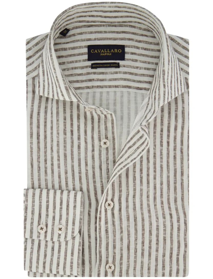 Overhemd Cavallaro beige gestreept Ferentino slim fit
