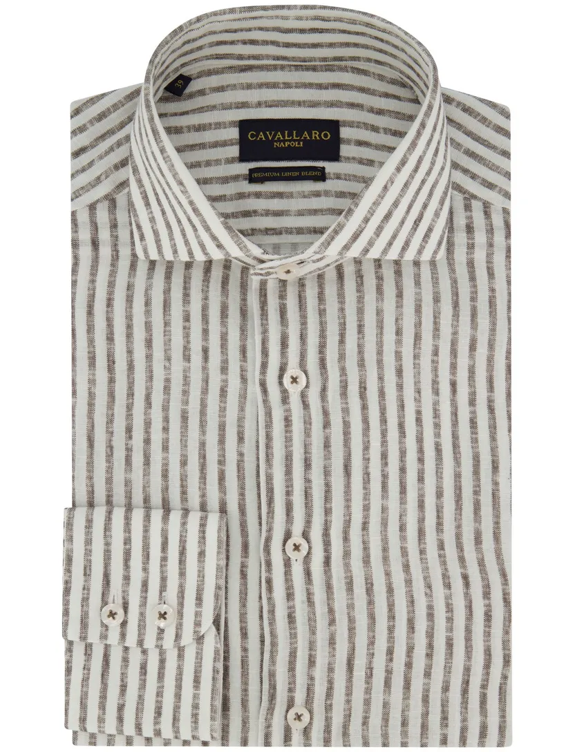 Overhemd Cavallaro beige gestreept Ferentino slim fit