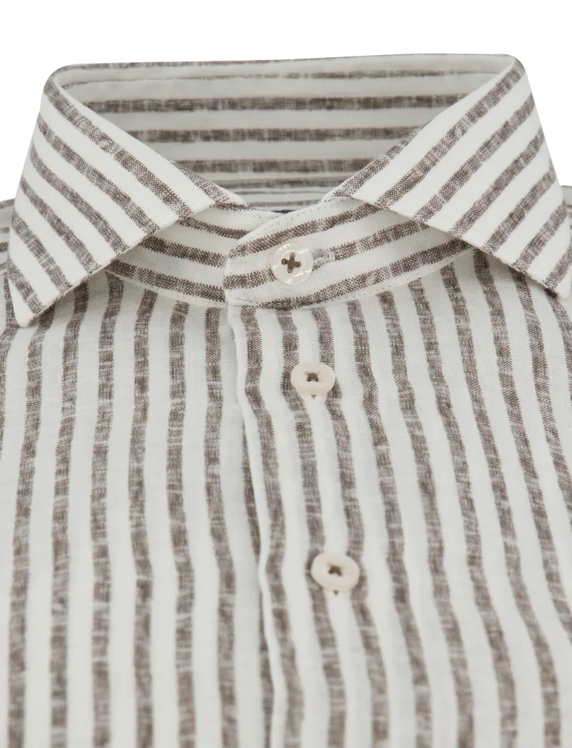 Overhemd Cavallaro beige gestreept Ferentino slim fit