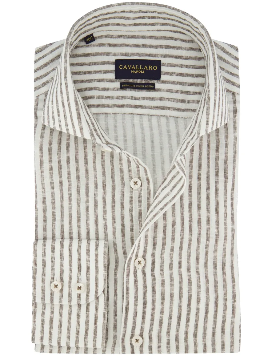 Cavallaro overhemd bruin ml7 strepen slim fit