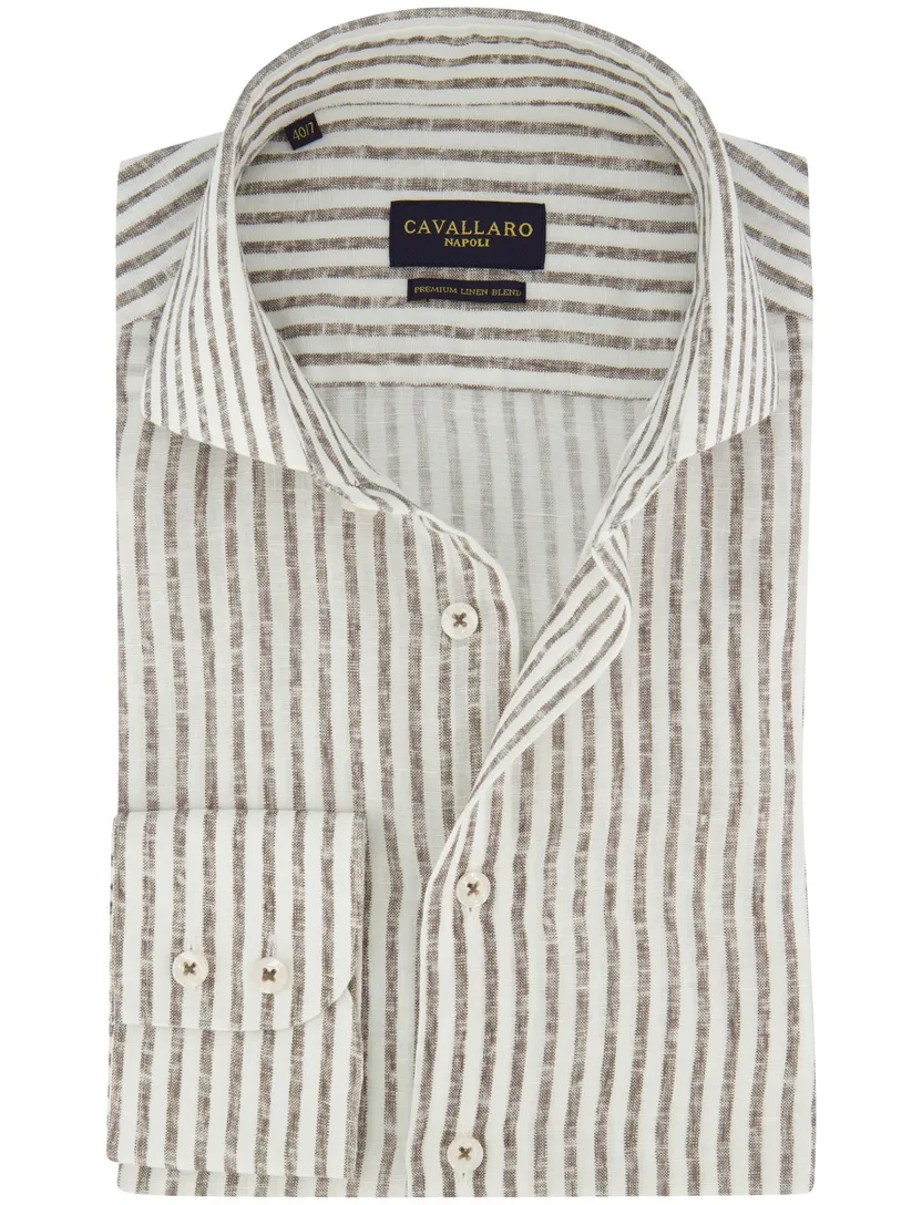 Overhemd slim fit cavallaro bruine streepjes ml7
