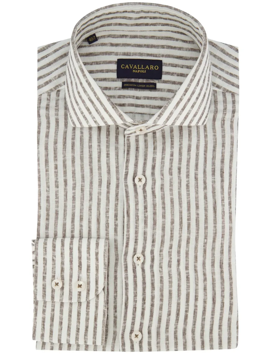 Cavallaro overhemd bruin ml7 strepen slim fit