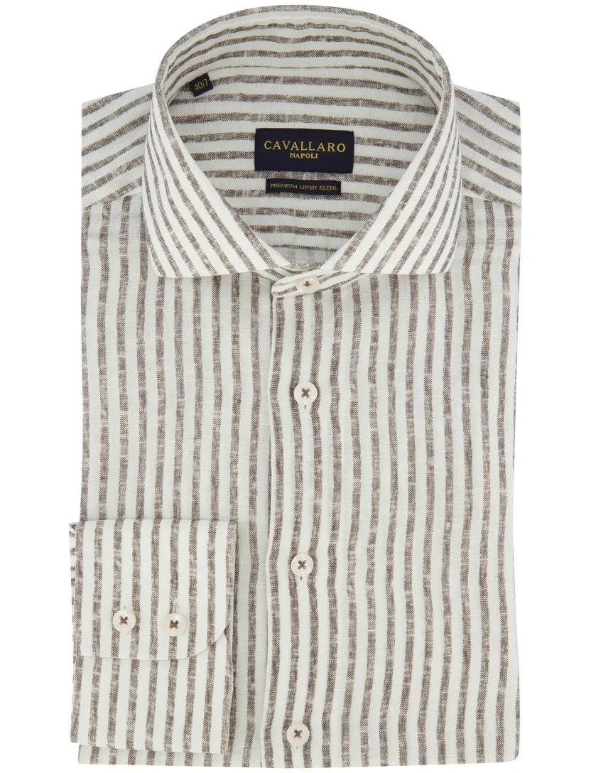Overhemd slim fit cavallaro bruine streepjes ml7