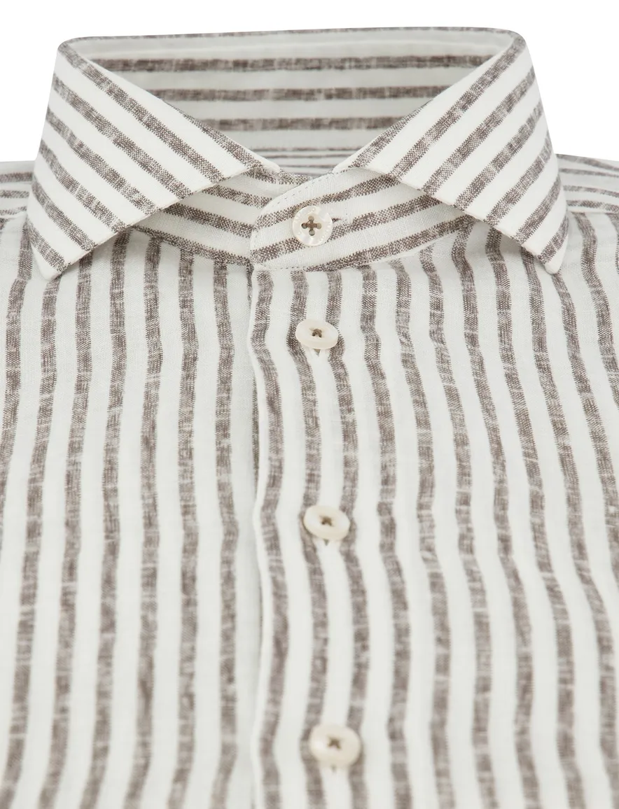 Cavallaro overhemd bruin ml7 strepen slim fit