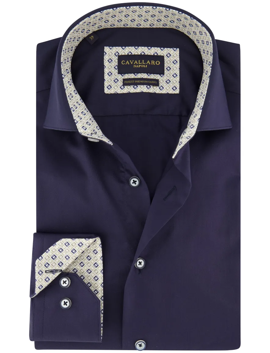 Cavallaro Fiuggi overhemd navy katoen semi wide spread boord