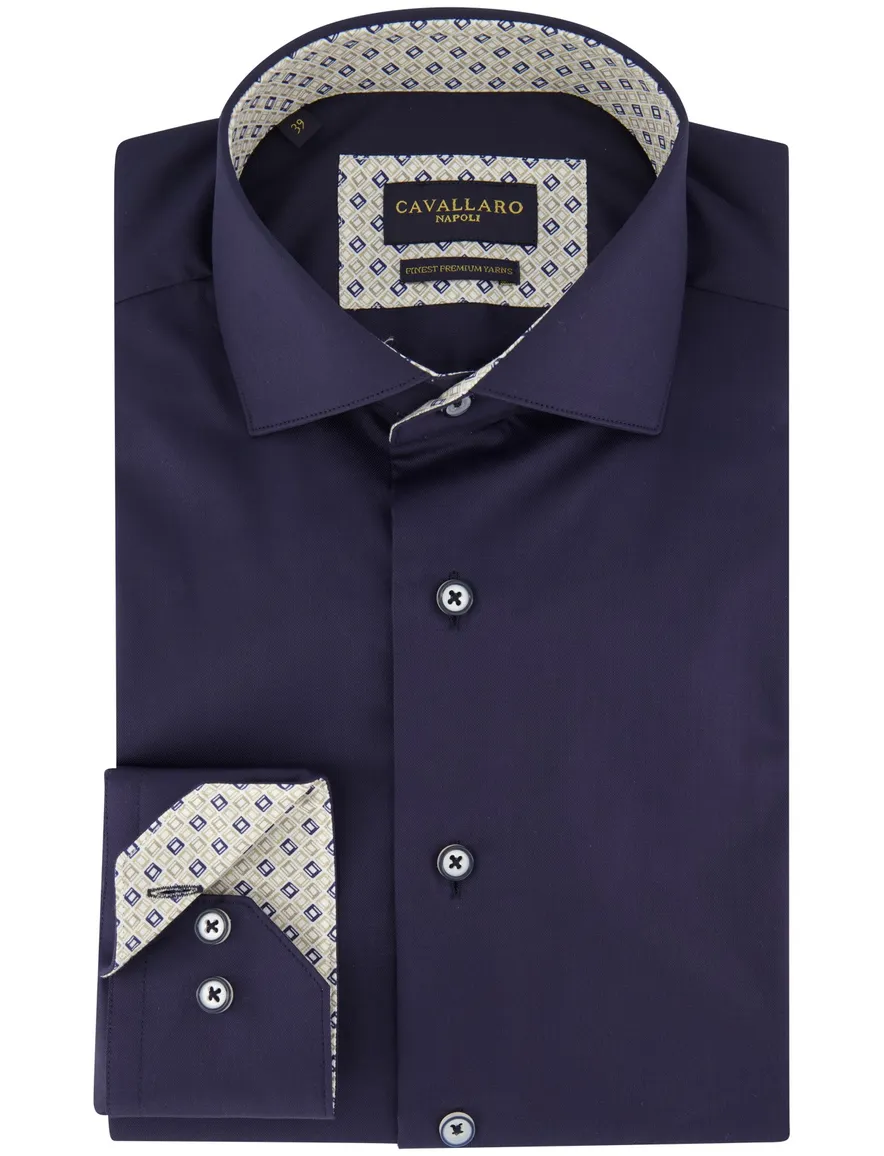 Cavallaro Fiuggi overhemd navy katoen semi wide spread boord