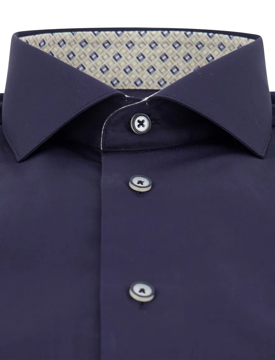 Cavallaro Fiuggi overhemd navy katoen semi wide spread boord