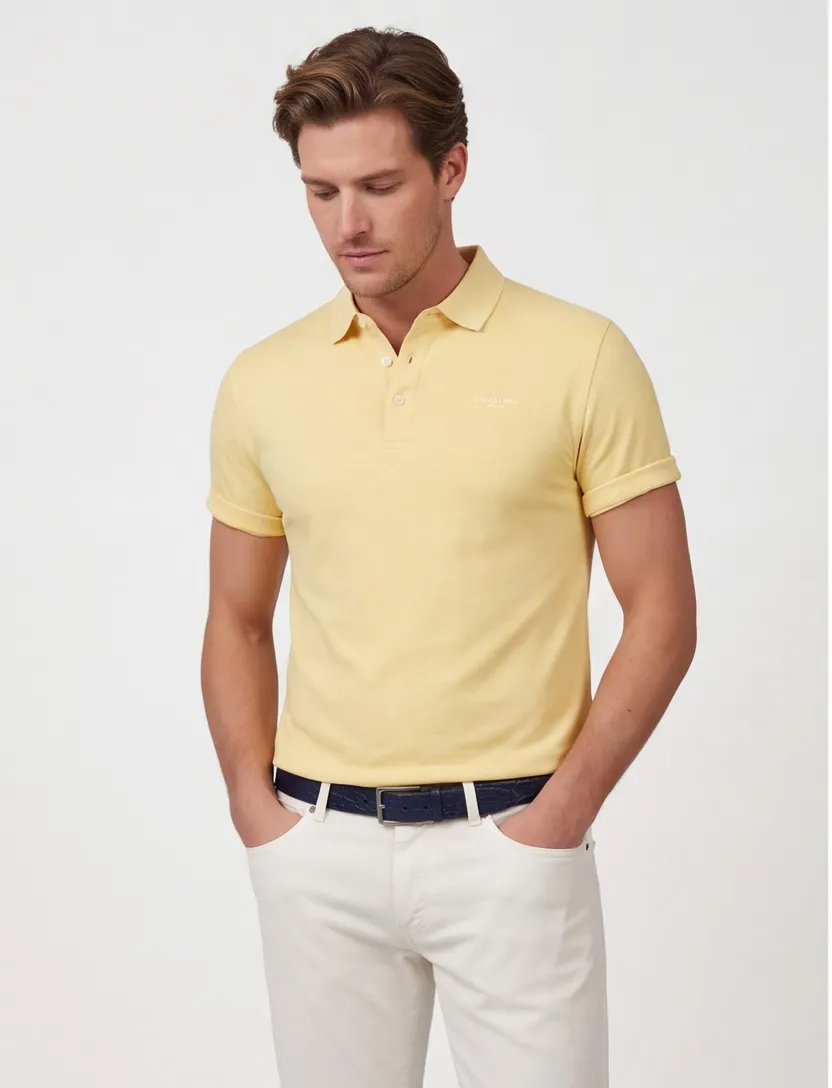Goloshirt Cavallaro Bavone geel normale fit korte mouw knoopjes