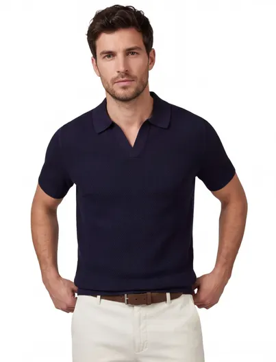 Cavallaro Polo korte mouw Cavallaro Milanio donkerblauw gebreid v-hals